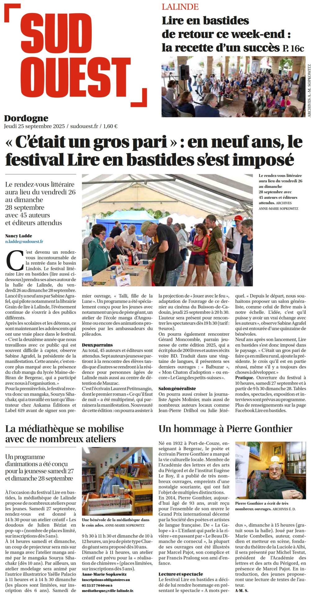 Article sud ouest du 25 septembre 2025