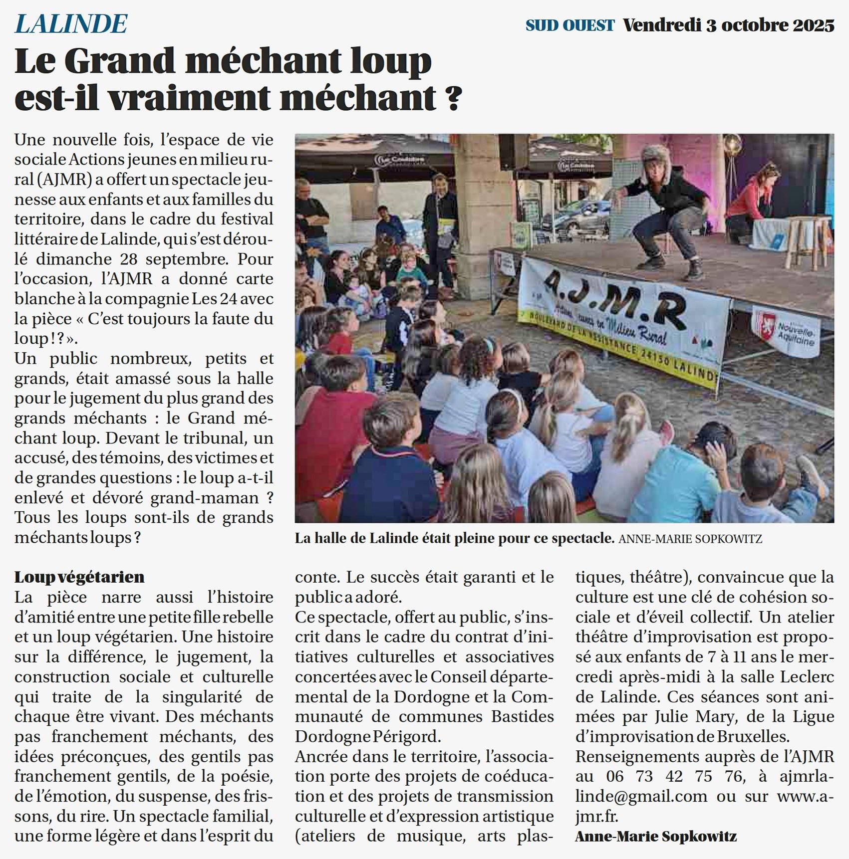 Article sud ouest du 3 octobre 2025
