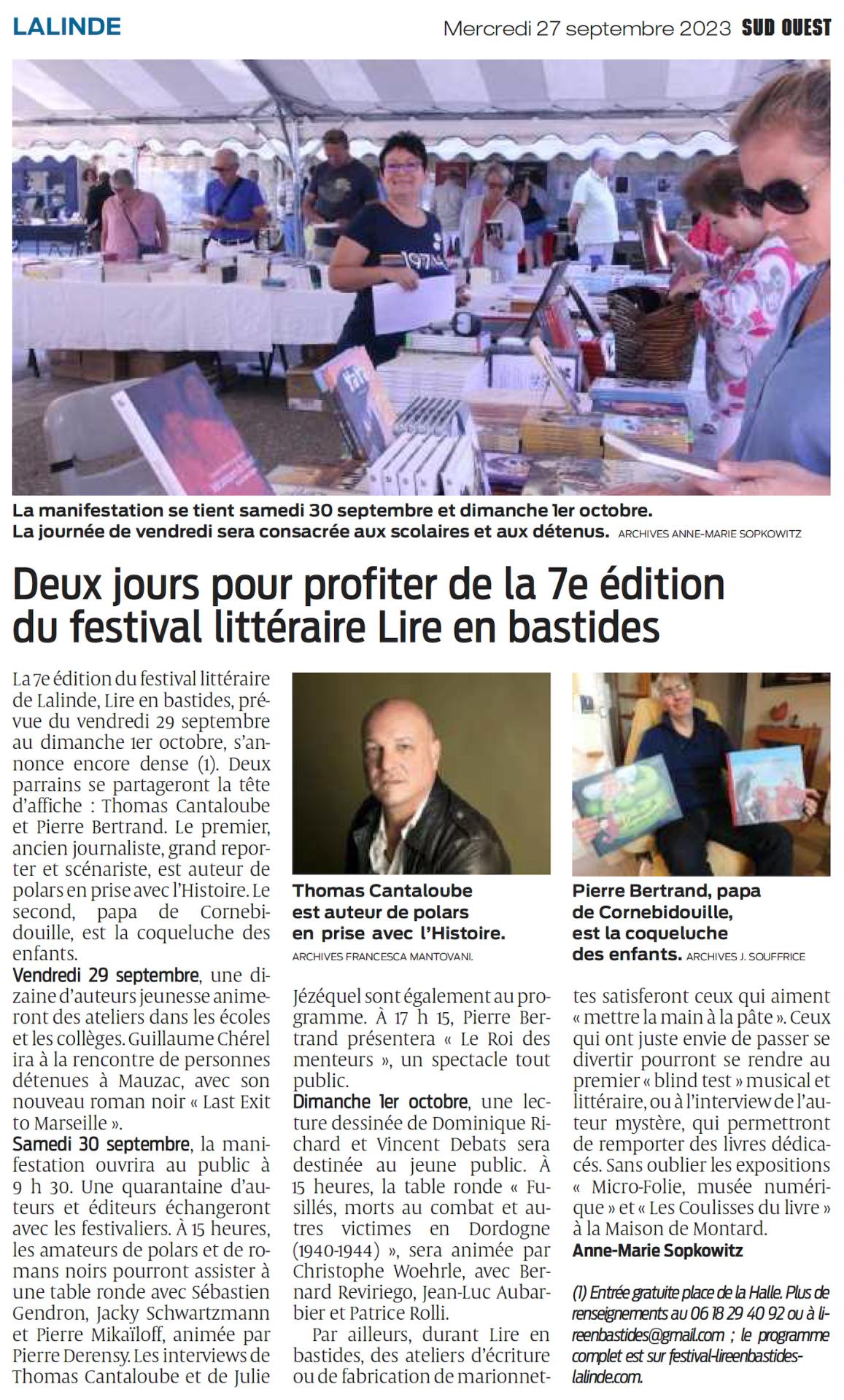 Festival lire en bastides sud ouest 27 09 2023
