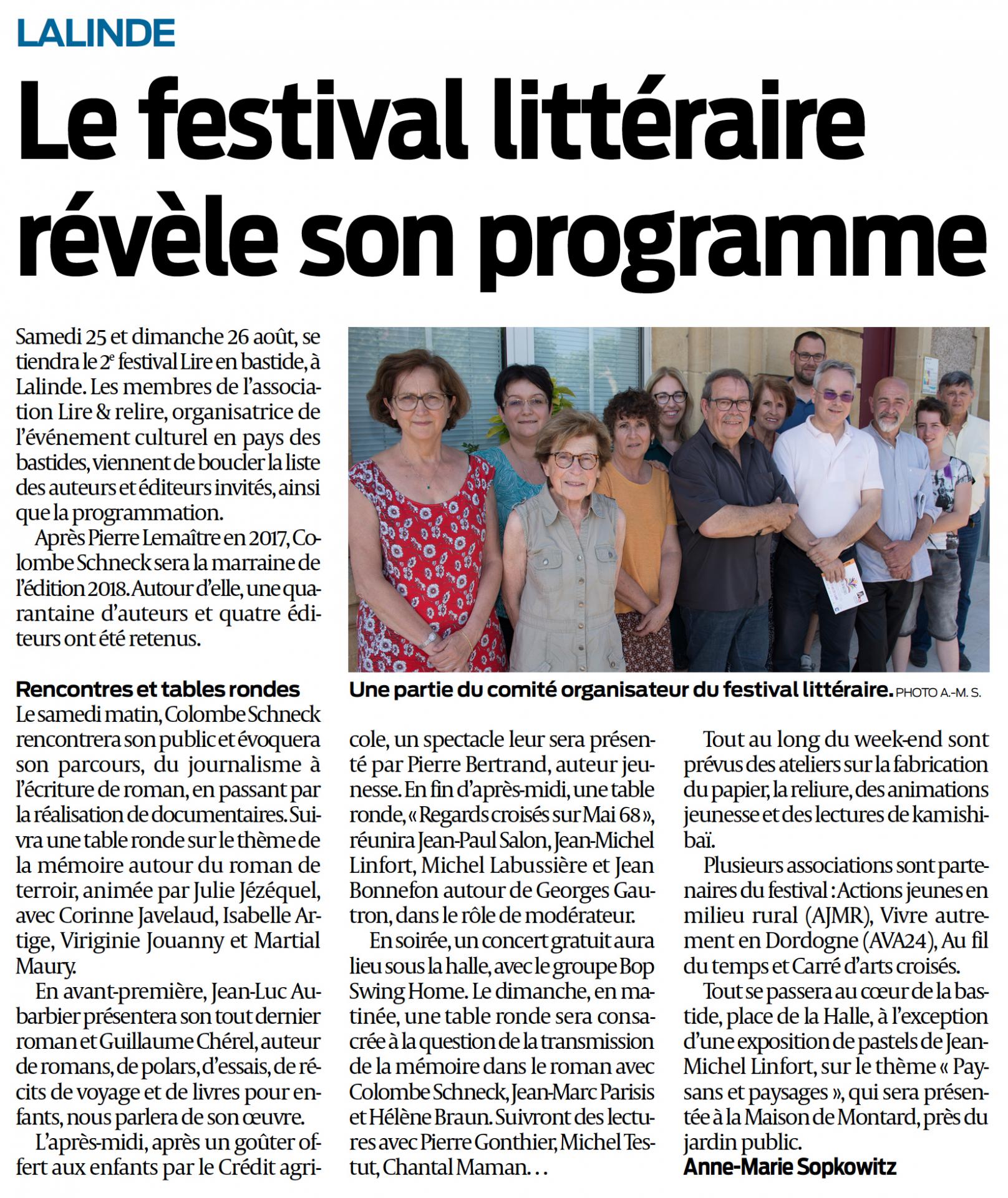 Festival litteraire de lalinde sud ouest 21 07 2018