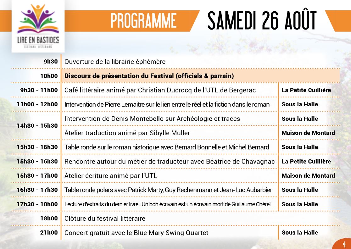 Programme samedi 26 aout 2017